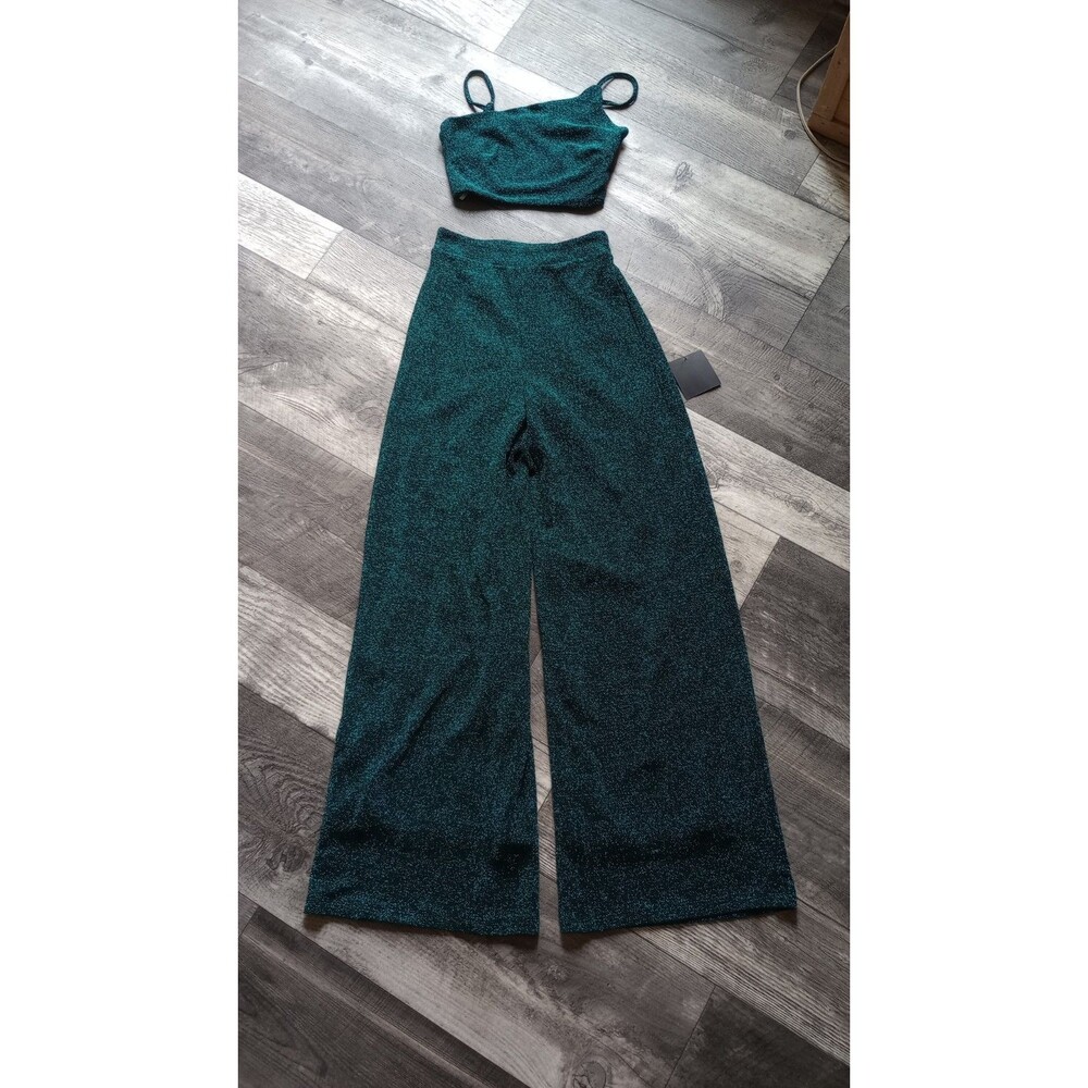 Lulus Women's XS Green Sparkly Set With Palazzo Pants And Halter Top, NWT
